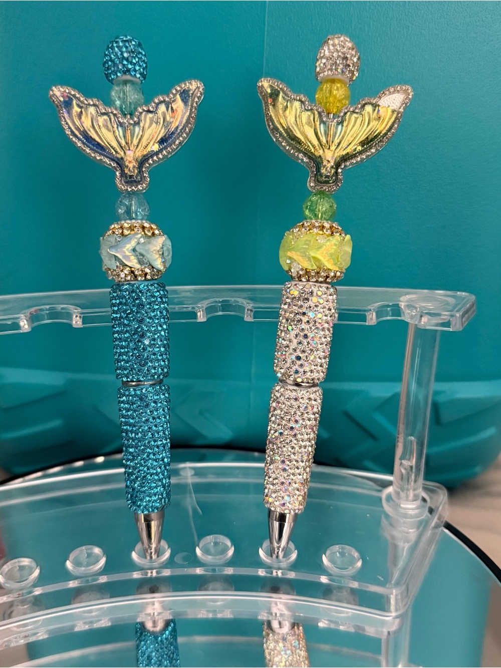 Sparkling Mermaid Tail Crystal Pens - Blue and Yellow